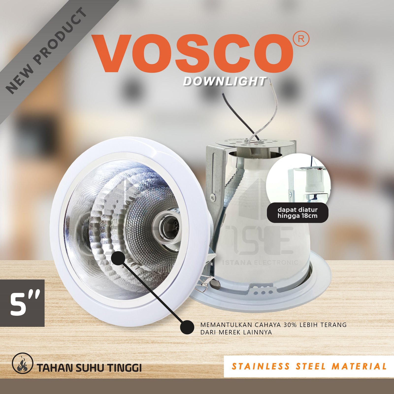 Downlight Lampu Premium VOSCO Coated Metal 3.5 - 5 inch GLOSSY MATERIAL CHROME Anti Karat, TEBAL, BEST SELLER E27 KUALITAS JAMINAN SNI (salin) - Gambar 2