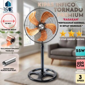 Kipas Angin INFICO Tornado 18 Inci | Angin Super Kencang 1300 RPM | Motor Tembaga Asli | Hemat Listrik 55W | Standing Fan Premium +