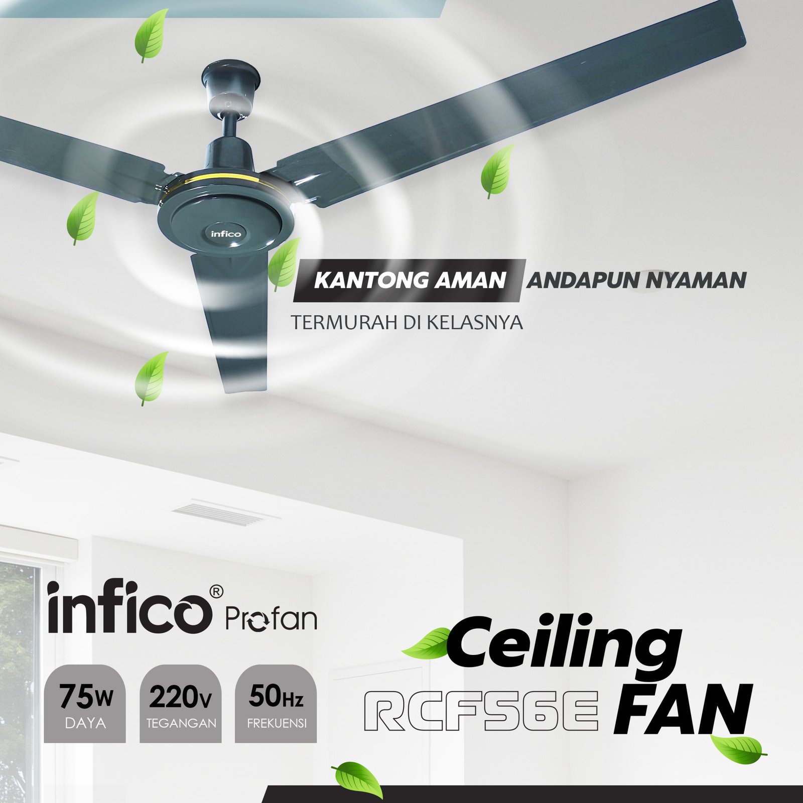 KIPAS ANGIN GANTUNG 56" 3 DAUN ANGIN TORNADO ASLI INFICO, + BREKET, FULL BESI, DENGAN 2 BEARING, MOTOR TEMBAGA ASLI + FREE BUBBLE+ - Gambar 3