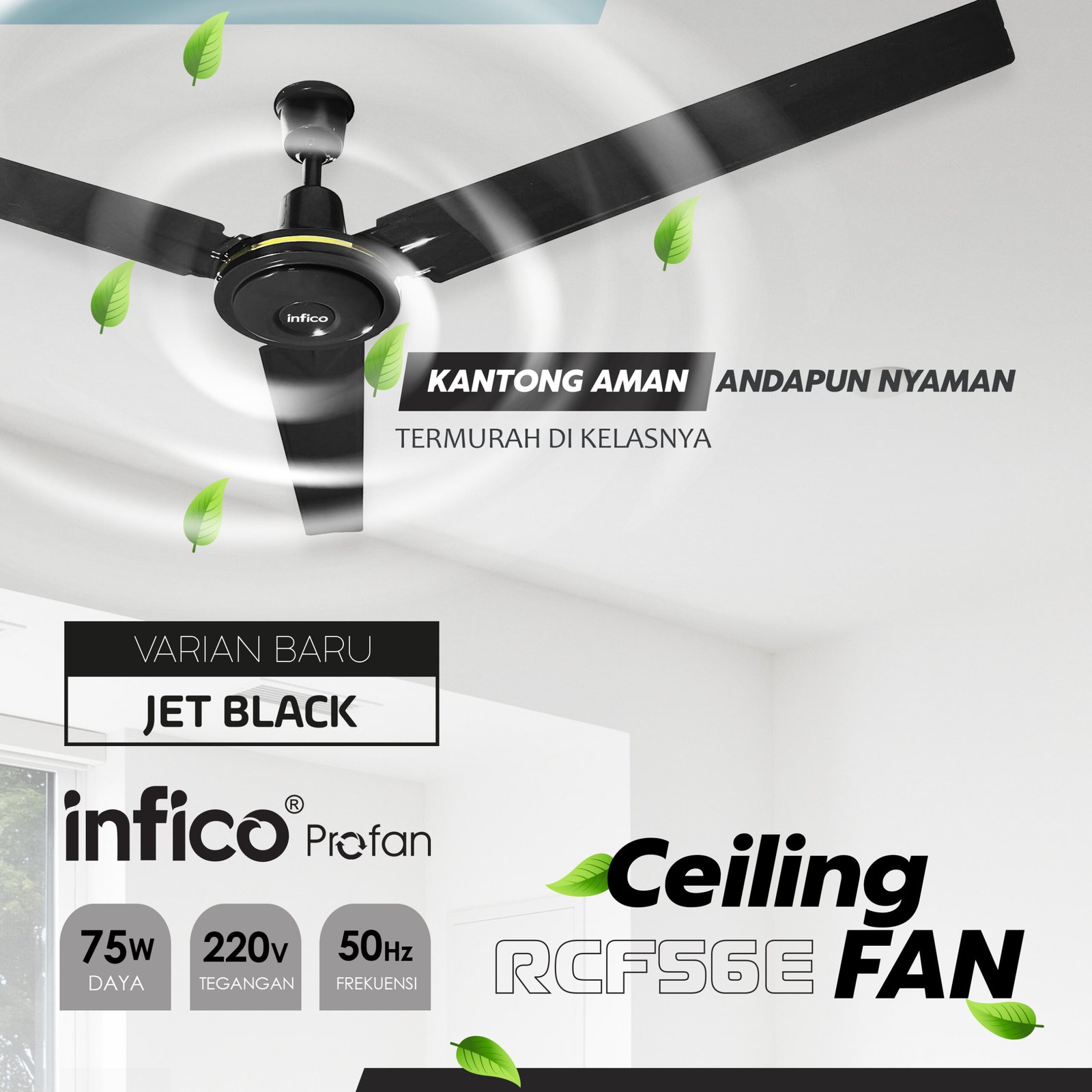 KIPAS ANGIN GANTUNG 56" 3 DAUN ANGIN TORNADO ASLI INFICO, + BREKET, FULL BESI, DENGAN 2 BEARING, MOTOR TEMBAGA ASLI + FREE BUBBLE+ - Gambar 4