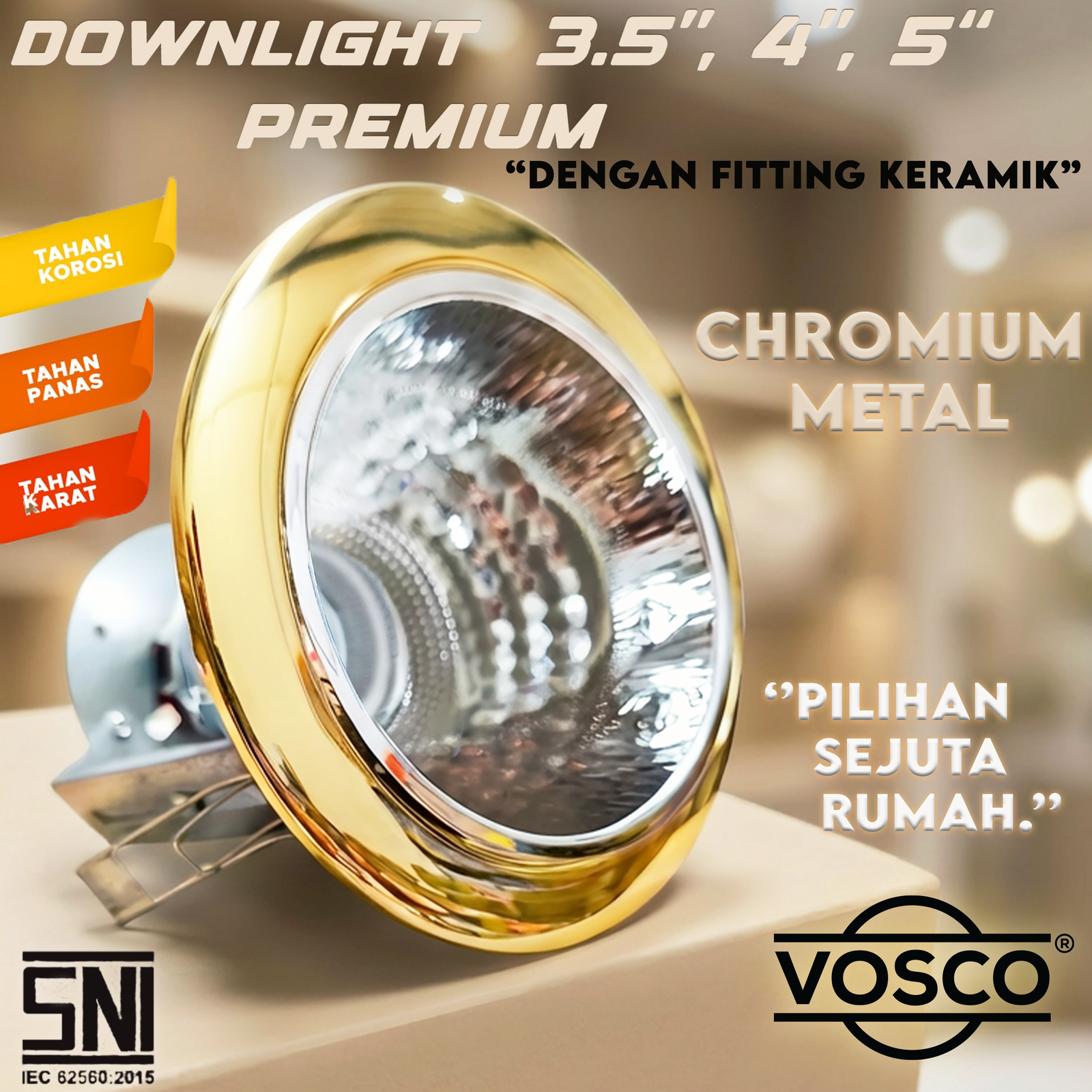 Downlight Lampu Premium VOSCO Coated Metal 3.5 - 5 inch GLOSSY MATERIAL CHROME Anti Karat, TEBAL, BEST SELLER E27 KUALITAS JAMINAN SNI (salin) - Gambar 6