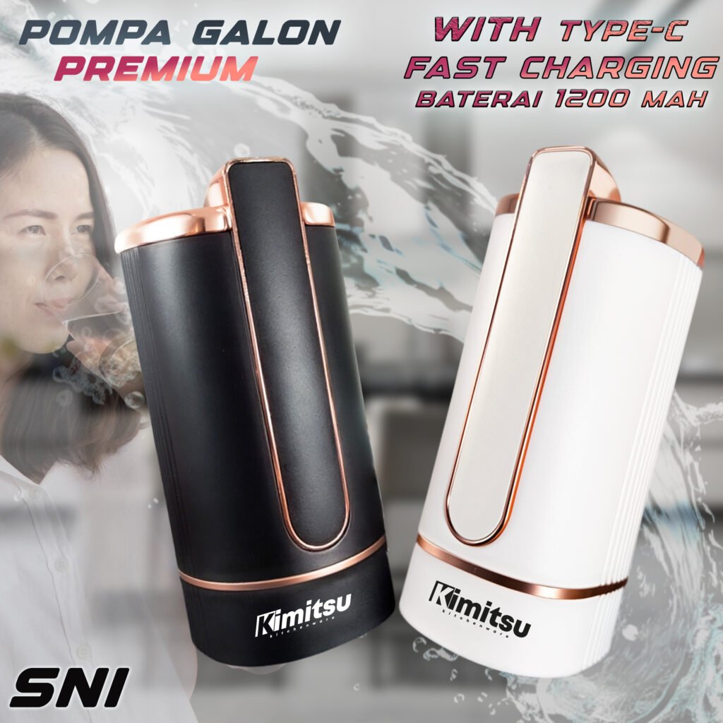 Pompa Air Galon Premium GRADE A Rose Gold 3 Tombol, Awet, Foodgrade,Suara Lembut, Baterai 1200mah +