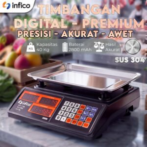 Timbangan Digital 40Kg Premium Infico SUS304 Anti Karat Akurat Presisi Baterai 2800mAh Timbangan Dagang