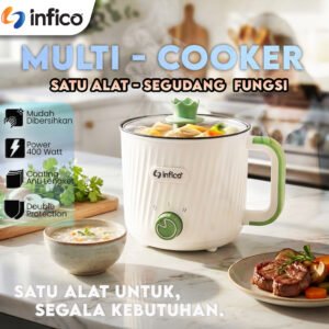 INFICO Multi Cooker Panci Listrik Mini 1.8L Anti Lengket Tempered Glass Non Stick Electric Cooker Rice Cooker Mini