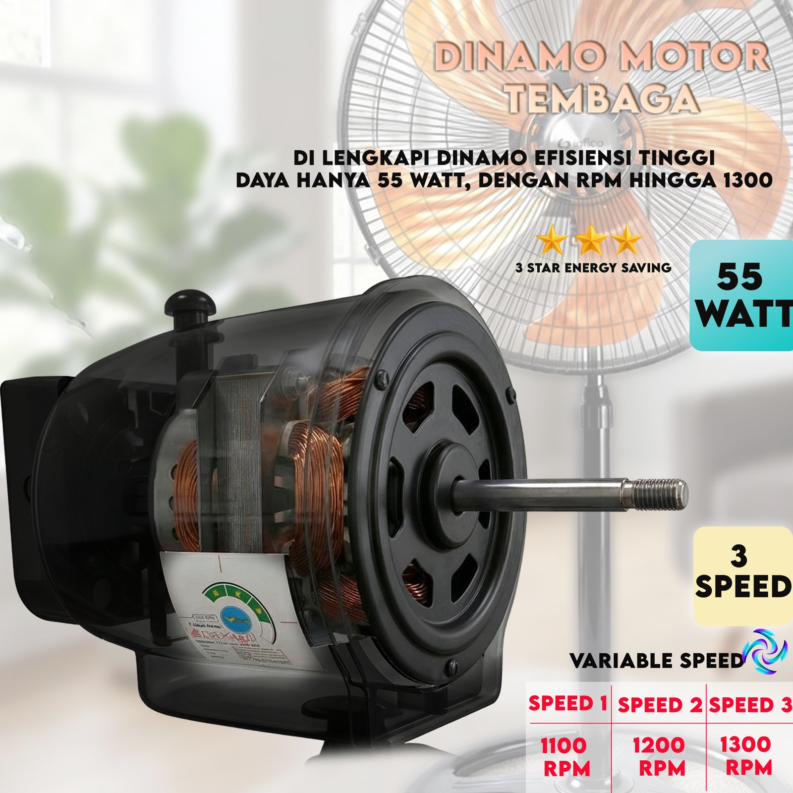 Kipas Angin INFICO Tornado 18 Inci | Angin Super Kencang 1300 RPM | Motor Tembaga Asli | Hemat Listrik 55W | Standing Fan Premium + - Gambar 3