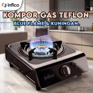 Kompor Gas Infico 1 Tungku Kuningan Black Onyx– Api Biru Hemat Gas, Burner Kuningan Asli, Anti Slip & Mudah Dibersihkan, SNI +