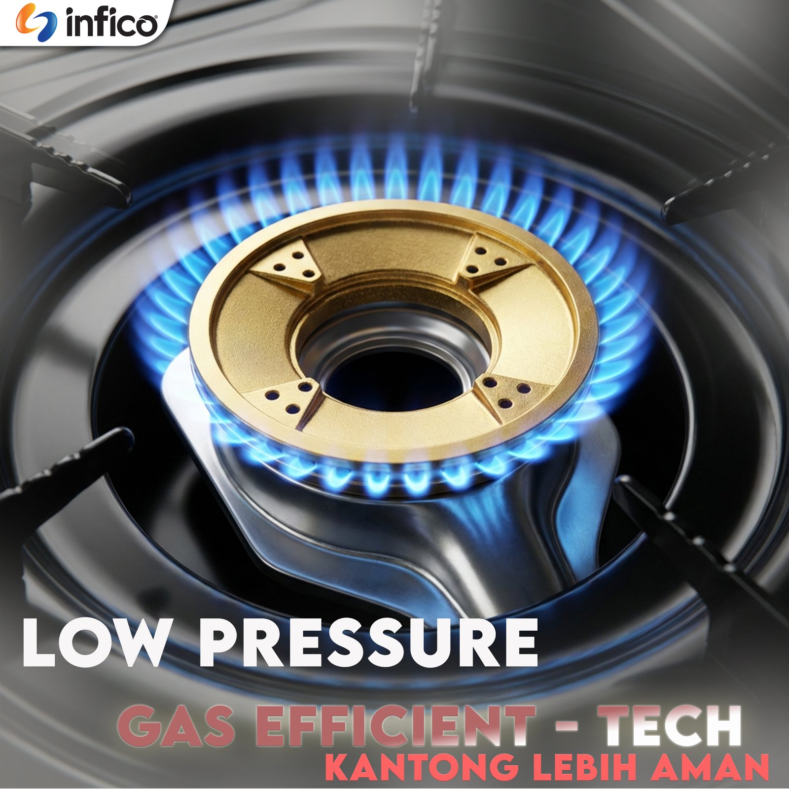 Kompor Gas Infico 1 Tungku Kuningan Black Onyx– Api Biru Hemat Gas, Burner Kuningan Asli, Anti Slip & Mudah Dibersihkan, SNI + - Gambar 4
