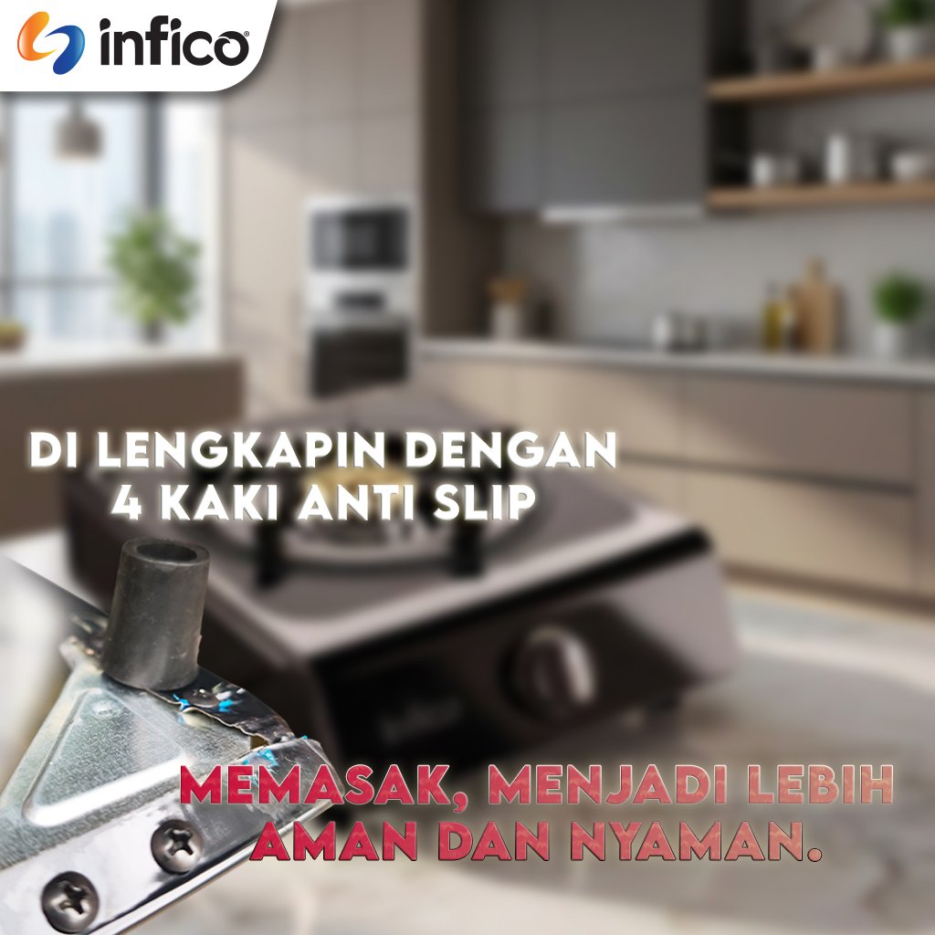 Kompor Gas Infico 1 Tungku Kuningan Black Onyx– Api Biru Hemat Gas, Burner Kuningan Asli, Anti Slip & Mudah Dibersihkan, SNI + - Gambar 3