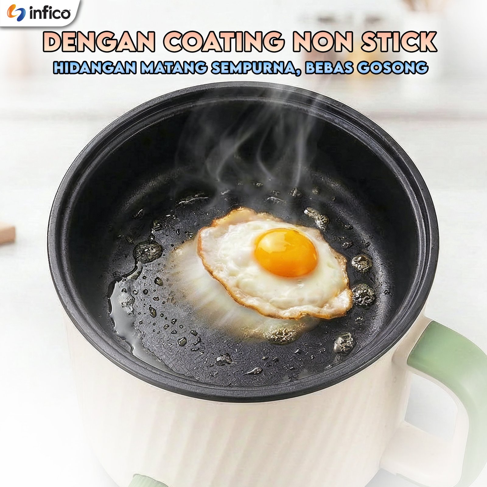 INFICO Multi Cooker Panci Listrik Mini 1.8L Anti Lengket Tempered Glass Non Stick Electric Cooker Rice Cooker Mini - Gambar 5
