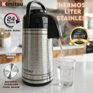 Termos Air Panas 1,9 LITER PACKING BUBBLE BAG! Tabung Kaca, Stainless steel, Tahan Panas Kimitsu 12 Jam, Foodgrade, Thermos sus 304 2 Lapis -