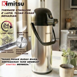 Termos Air Panas 1,9 LITER PACKING BUBBLE BAG! Tabung Kaca, Stainless steel, Tahan Panas Kimitsu 12 Jam, Foodgrade, Thermos sus 304 2 Lapis - (salin)
