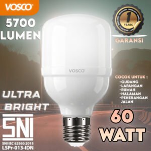 Lampu LED SUPER TERANG,  HEMAT LISTRIK 5W-60W Cahaya Terang Putih, TIDAK FLICKER, TAHAN LONJAKAN VOLTASE. 5400 Lumen Tinggi, Hemat 90% & AWET VOSCO NEO GARANSI SETAHUN