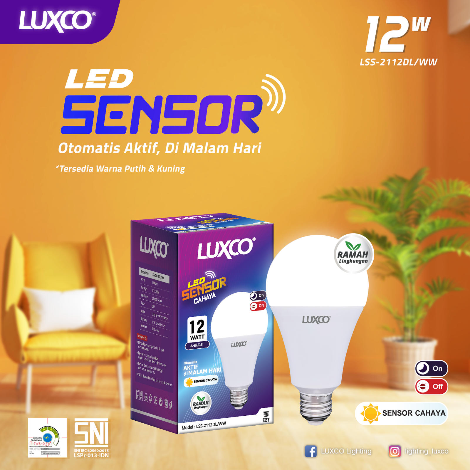 LAMPU LED SENSOR CAHAYA MATAHARI, OTOMATIS NYALA SAAT GELAP DAN MATI SAAT PAGI, HEMAT LISTRIK