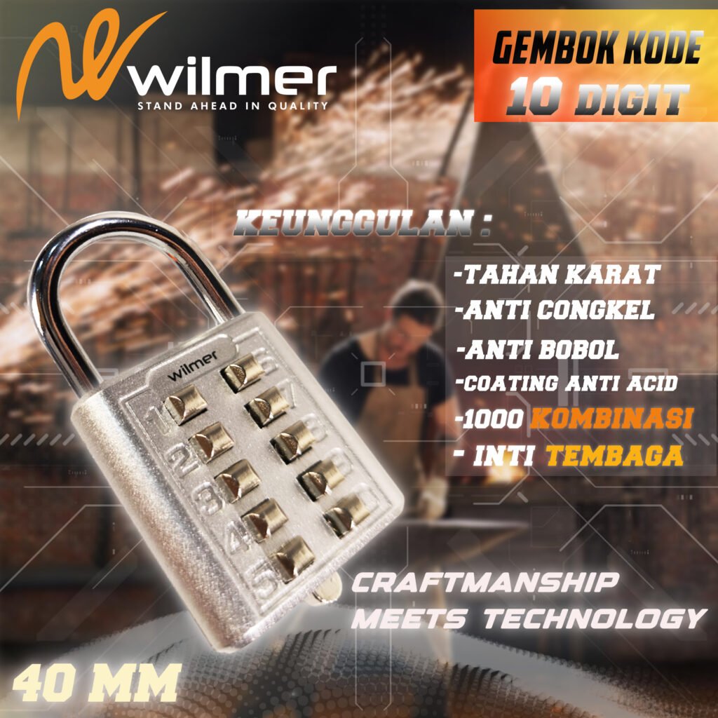 Gembok Kode 10 Digit Anti Bobol, Anti Karat,1000 digit kombinasi, 40 MM CHROMNIUM STEEL TEBAL >