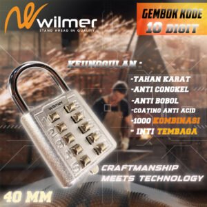 Gembok Kode 10 Digit Anti Bobol, Anti Karat,1000 digit kombinasi, 40 MM CHROMNIUM STEEL TEBAL >