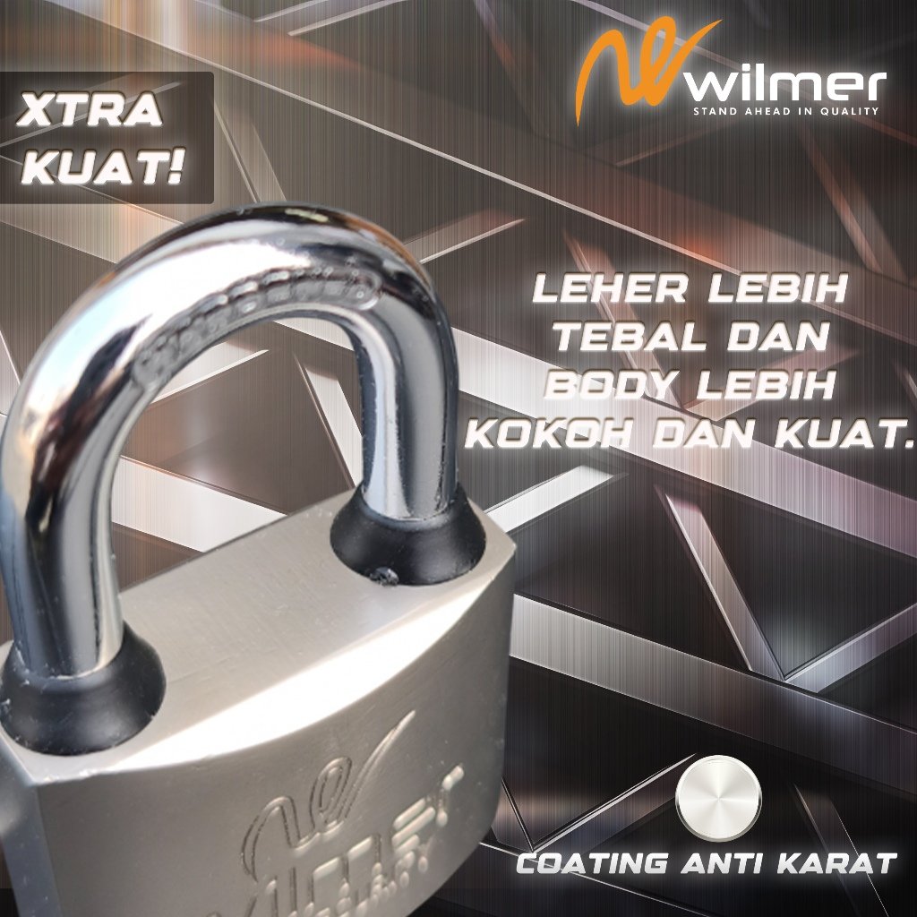 GEMBOK 70MM PREMIUM SUPER TEBAL ANTI POTONG SOLID MERK WILMER TAHAN GERGAJI ,KOKOH, TAHAN AIR,+ SEAL KARET, ANTI KARAT, KUAT & AMAN> - Gambar 6