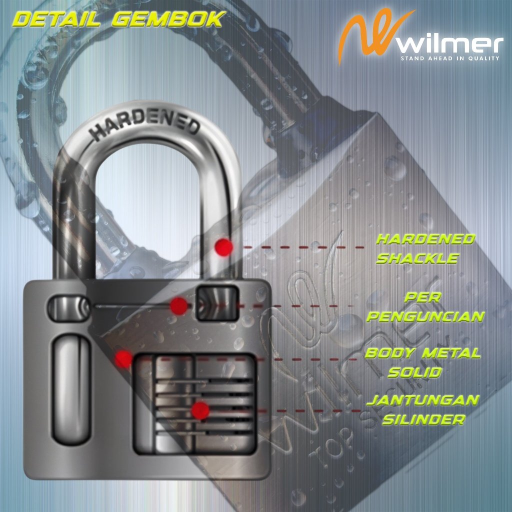 GEMBOK 70MM PREMIUM SUPER TEBAL ANTI POTONG SOLID MERK WILMER TAHAN GERGAJI ,KOKOH, TAHAN AIR,+ SEAL KARET, ANTI KARAT, KUAT & AMAN> - Gambar 4