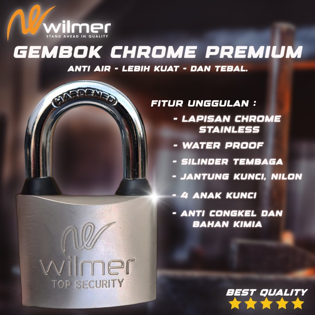 GEMBOK 70MM PREMIUM SUPER TEBAL ANTI POTONG SOLID MERK WILMER TAHAN GERGAJI ,KOKOH, TAHAN AIR,+ SEAL KARET, ANTI KARAT, KUAT & AMAN> - Gambar 5