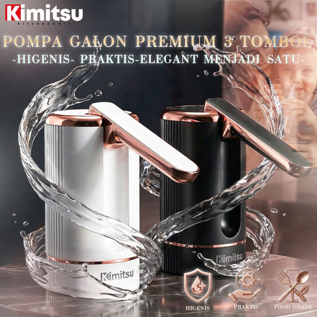 Pompa Air Galon Premium GRADE A Rose Gold 3 Tombol, Awet, Foodgrade,Suara Lembut, Baterai 1200mah + (salin)