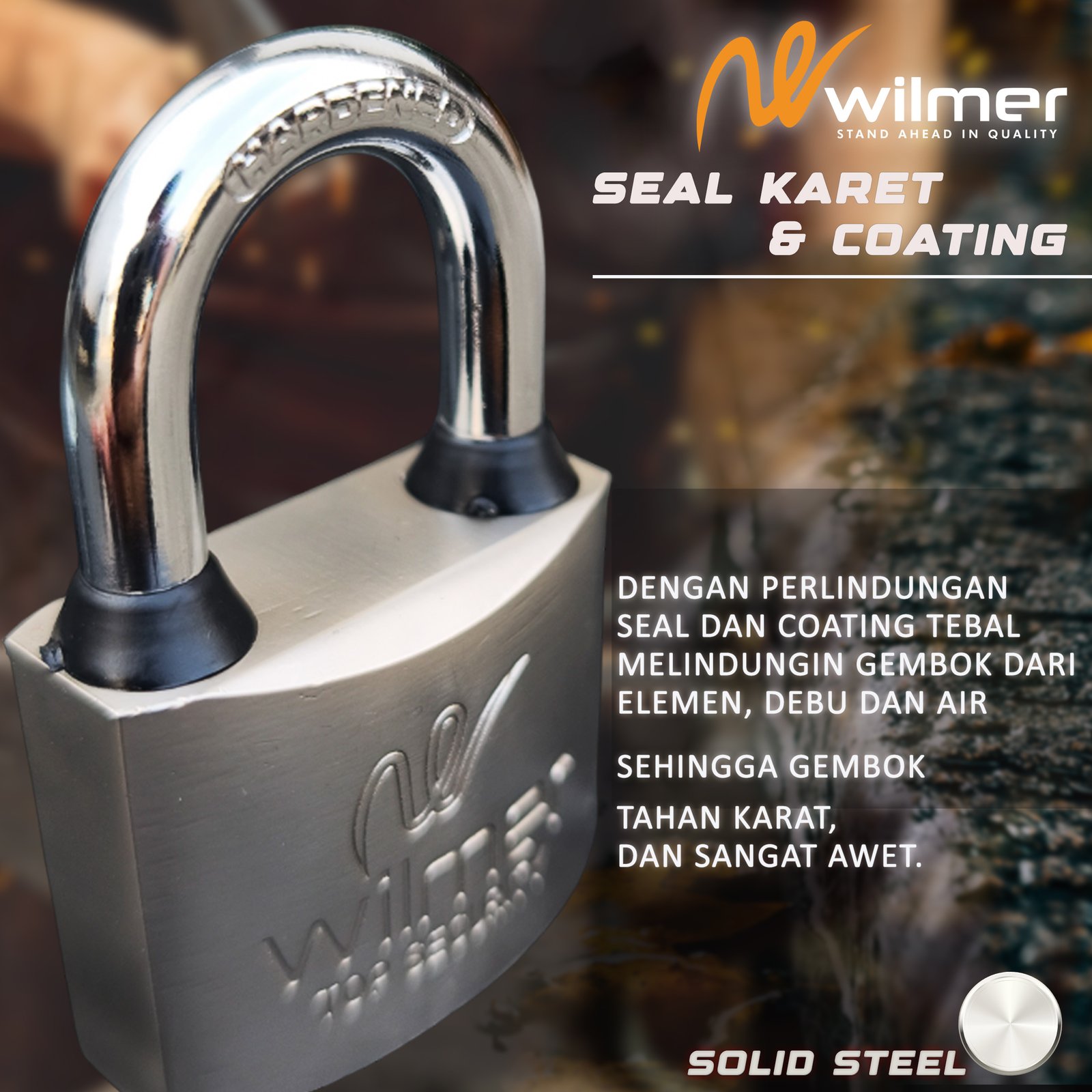 GEMBOK 70MM PREMIUM SUPER TEBAL ANTI POTONG SOLID MERK WILMER TAHAN GERGAJI ,KOKOH, TAHAN AIR,+ SEAL KARET, ANTI KARAT, KUAT & AMAN> - Gambar 7