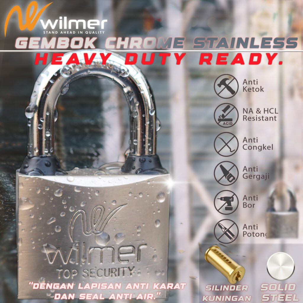GEMBOK 70MM PREMIUM SUPER TEBAL ANTI POTONG SOLID MERK WILMER TAHAN GERGAJI ,KOKOH, TAHAN AIR,+ SEAL KARET, ANTI KARAT, KUAT & AMAN>