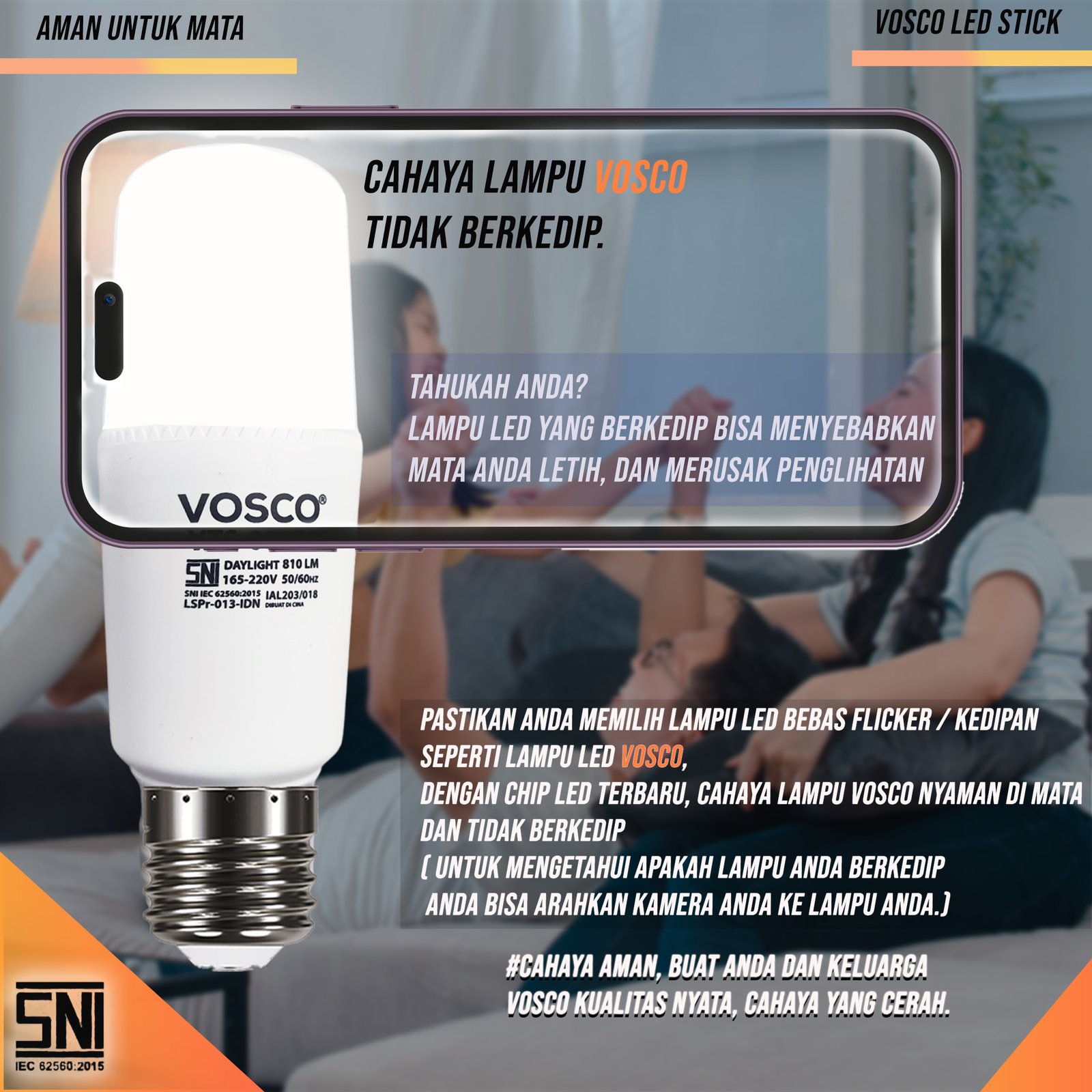 LAMPU LED STICK 5-18 WATT VOSCO SNI GARANSI HEMAT DAYA 90%, EXTRA SUPER TERANG CAHAYA PUTIH LED PREMIUM - Gambar 4